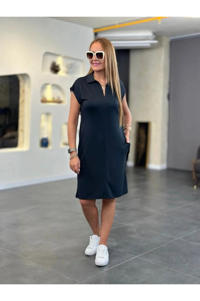 Generic Brand Women's Short Sleeve Collared Viscose Two Thread Dress