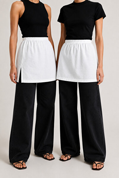 mirach Pack of 2 Cream Combed Cotton Inner Skirt Lining Flexible Elastic Skirt