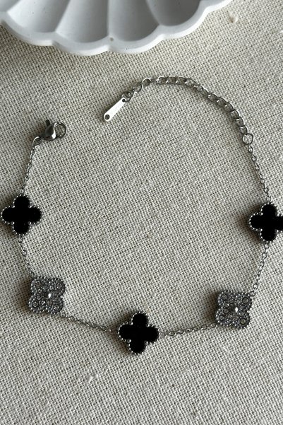 Modacaprea Steel Black Floral Women's Bracelet – 17+2 cm Gold Color Bracelet |   Non-Tarnish Women's Jewelry