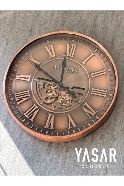 YASAR CONCEPT Antiques Metal Çarklı Duvar Saati Rose 60 Cm