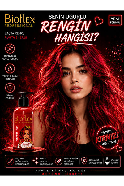 Bioflex Amonyaksız Kırmızı Renkli Saç Boyası 250 ml Kokusuz Su Bazlı Red Hair...