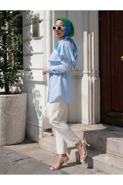 YEK&BİR Women's Stylish Tunic Shirt with Cape Collar and Button Detail