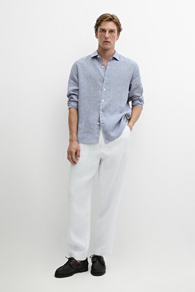 Massimo Dutti %100 keten regular fit pötikareli gömlek