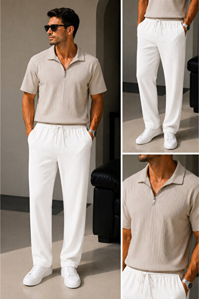WENMİNG Men's Sahra Fabric T-Shirt Pants Bottom Top Set