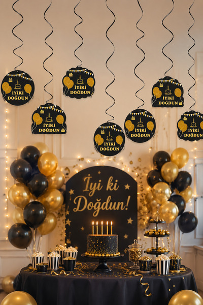 Parti dolabı Iyiki Doğdun Gold Renk Çift Taraflı Tavan Sarkıt Süsü 6 Lı Parti...