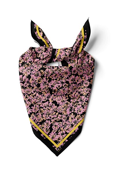 Modabutik Violla D12 Kadın Pembe Çiçek Desenli 50x50 Bandana