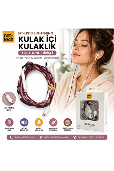 Nettech NT-HS13 Lightning Girişli Kulak İçi Kulaklık Mikrofonlu Kablolu iPhon...