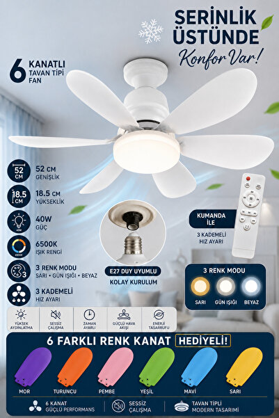 hauswert 6 Kanatlı Tavan Vantilatörü Fan Işıklı 3 Renk Modu Uzaktan Kumandalı...