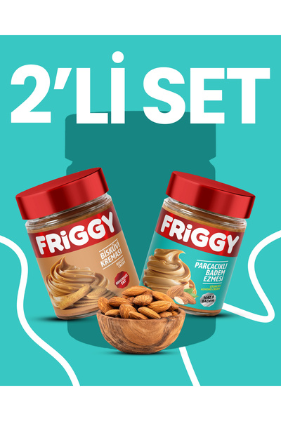 FRİGGY 2'li Set Bisküvi Kreması 320 gr + Parçacıklı Badem Ezmesi 320gr
