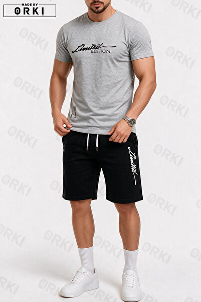 EFFRENATU Limited Edition Printed Cotton Fabric Men's Gray T-Shirt-Black Shor...