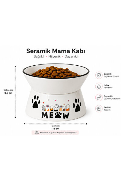Nokta Yükseltilmiş seramik mama ve su kabı geniş taban devrilmez msk113