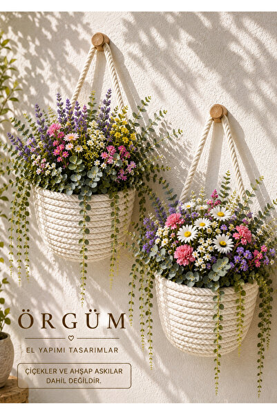 ÖRGÜM Decorative Flower Pot 2 Pieces Mini Basket - 12x10 Cm