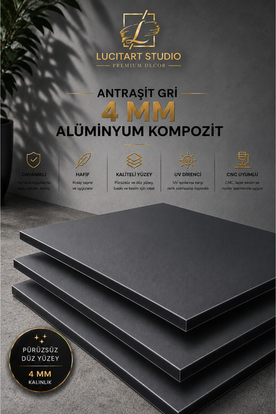 LucitART 4 mm Antrasit Gri Alüminyum Kompozit Panel Levha | CNC ve Lazer Kesi...