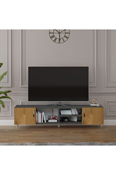asratrend Modern TV Ünitesi %100 MDF Kapaklı Ahşap Ayaklı Televizyon Sehpası ...