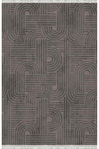 Carpettex Antrasit Modern Geometrik Desenli Dijital Baskılı Kaymaz Tabanlı Yıkanabilir Halı Dijital Baskı Halı