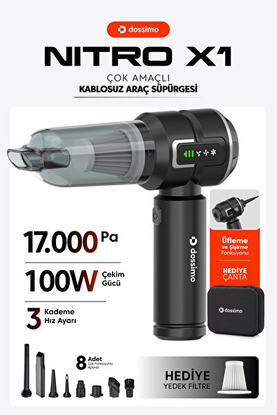 Dossimo Nitro X1 Kablosuz Araç İçi Süpürge | Güçlü Vakum | Dijital Gösterge |...