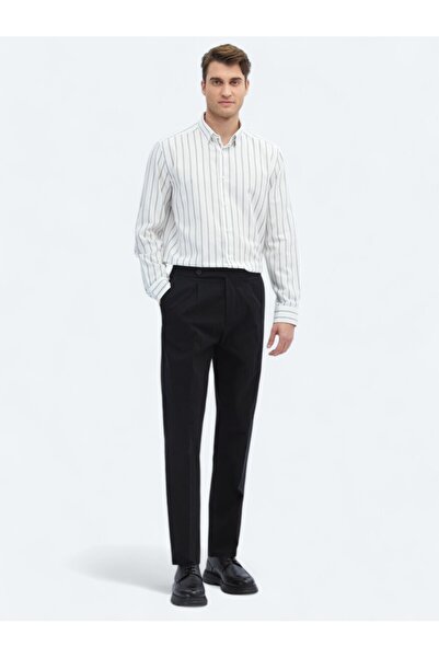 Kip Black Woven Carrot Fit Casual Cotton Blended Pants