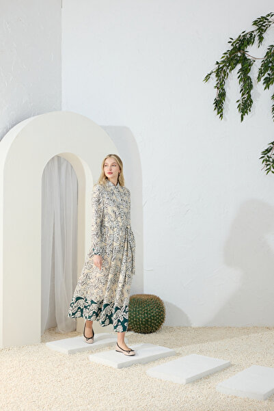Aker Ecru Skirt Dress with Watercolor Pattern
