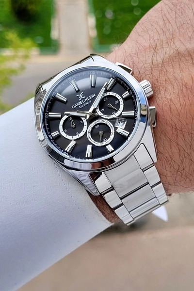 Daniel Klein Dial Black Strap Silver Color Internal Indicators Active Men's W...