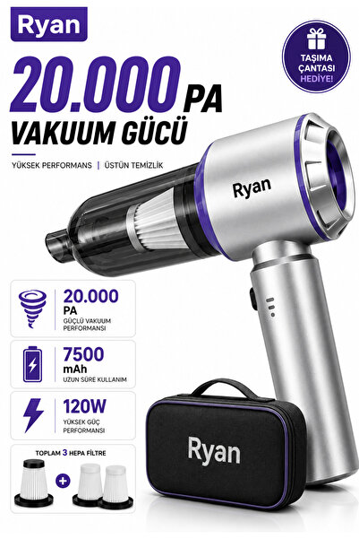 Araç İçi Süpürge Kablosuz Şarjlı El Süpürgesi 20.000Pa Gerçek Emiş Gücü 120W Güç 7500mAh