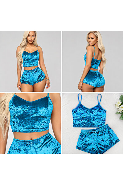 Ece's Design Ece's Velvet Pijama Set Kratke Hlače 2-Delni Set Mekana Kućna Od...