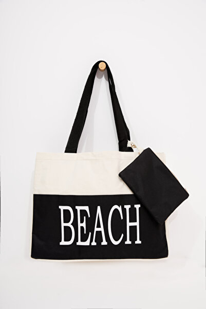 Ecrou Kadın Beach Yazılı Plaj Çantası Krem