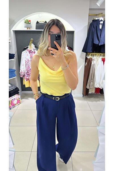 Kadın Degaje Yaka İp Askılı Saten Bluz