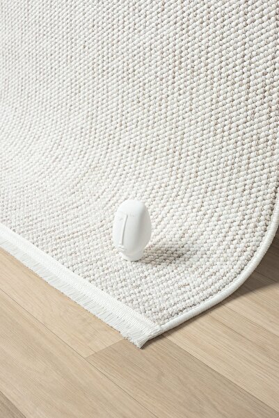Mariesse Home Naturel Bukleli Yumuşak Dokulu Beyaz Bej Iskandinav Koridor Kesme Yolluk Dokuma Halı