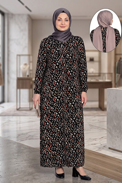 Juliet Deluxe فستان نسائي كبير الحجم من قماش الفيسكوز المنسوج بأكمام طويلة 33416
