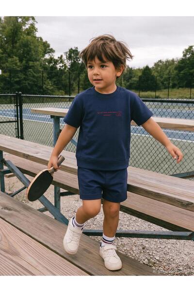 Civil Boys Text Printed 2-5 Years Old Set - Navy Blue