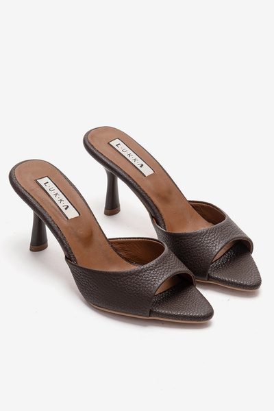 by selvi Lukka Shoes Hakiki Deri Aria Kadın Acı Kahve Tek Yüz Topuklu Terlik