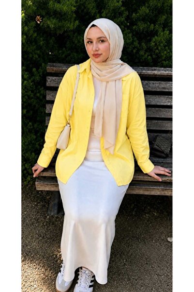 blackbonds Yellow Oversize Cotton Linen Shirt with Pockets Trendy Loose Drop ...