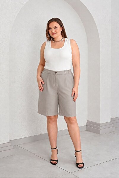 Büyük Moda KETEN DOKULU BERMUDA ŞORT