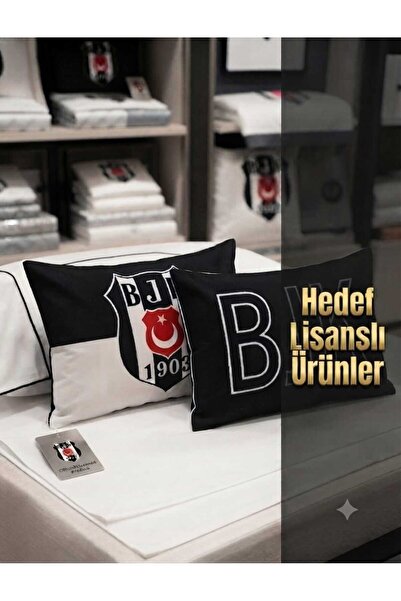 Zorluteks Lisanslı BJK Siyah Beyaz Taraftar Desenli Out Yastık Kılıfı - 50x70...