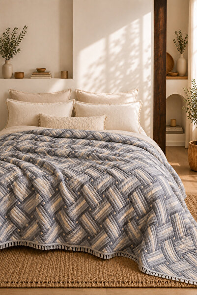 VERONİCA LİNE Muslin Bedspread Double Size 220X240 100% Cotton Double Sided M...