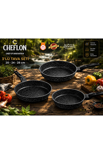Cheflon GRANİT PRESTİGE 20-24-28 CM 3'LÜ TAVA
