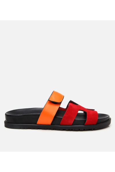 Hotiç Women's Leather Red Adjustable Flat Slippers