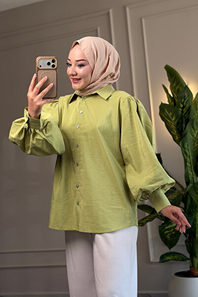 Suede Style 8199 - Stylish Comfortable Peach Balloon Sleeve Shirt