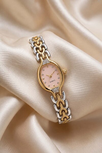 GANYMET Lios Women's Dual Color (Gold-Silver) Bracelet Watch – Pink Dial Vint...