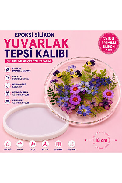 Şenhomee Epoksi Silikon Yuvarlak Tepsi Kalıbı Sunum Tepsi kalıbı 18x18x1cm