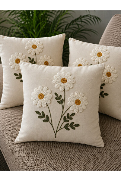 Modamina Punch Nakışlı Kırlent Kılıfı Fermuarlı 42x42 cm, Çiçek Desenli, Deko...