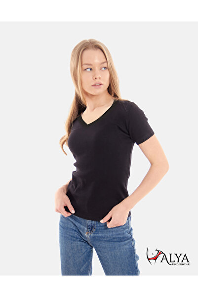 ALYA UNDERWEAR V-Neck Camisole Fabric Short Sleeve Blouse, T-Shirt Stretchy a...