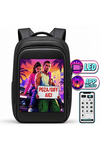 Timebox Rucsac inteligent cu afișaj LED, antifurt, încărcare USB, impermeabil...