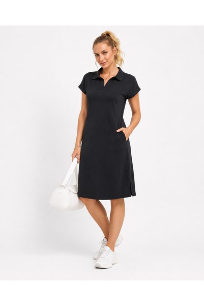 straviera Women's Polo Neck Midi Dress Cupra Pique Modal Pocketed Comfortable Fit Lycra Summer Dress