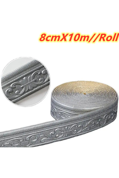 Choice 8cm X 10m Silver gray 10m/Roll 3D Wall Trim Line Skirting Border Self ...