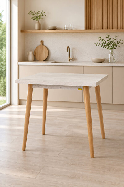 VİLİNZE Avanos Sabit Mdf Traverten Kare Ahşap Mutfak Masası - 80x80 Cm