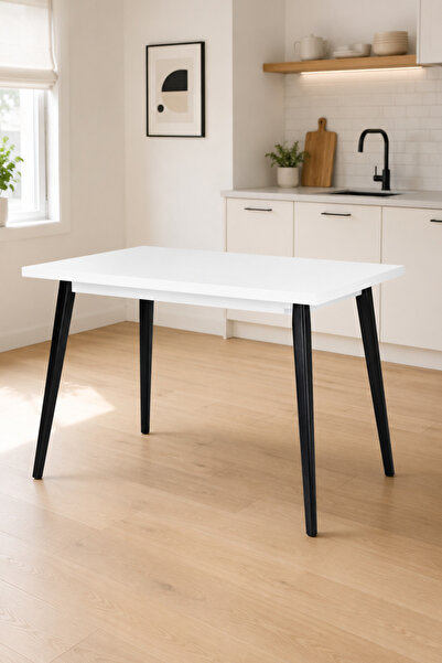 VİLİNZE Avanos Sabit Beyaz Siyah Mdf Mutfak Masası - 70x120 Cm