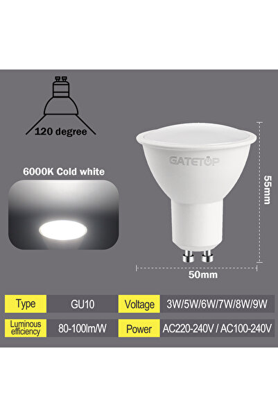 Choice 6w 10 pcs AC220-240V 120degree 6000K 1-10pcs Foco GU10 Spotlight Bulb ...