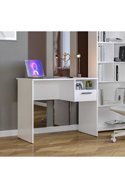 Adore Yeni White Çekmeceli Çalışma Masası 90x75x52