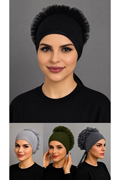 ALDAIYR 4 Pcs Ruffle Bonnet Hijab Bonnet